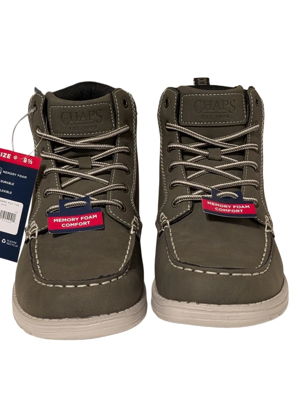 Chaps Derek Moc Toe Chukka Boots Olive Men Size 8.5 Memory Foam New Box